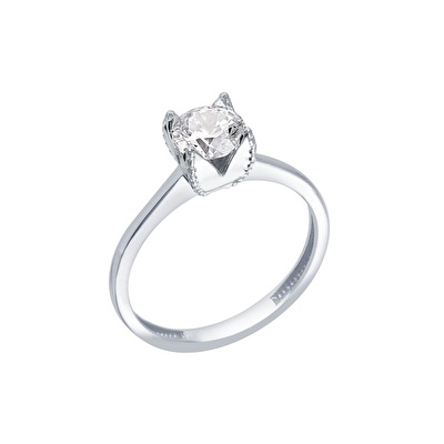 14 Ayar Beyaz Altın Tektaş Yüzük