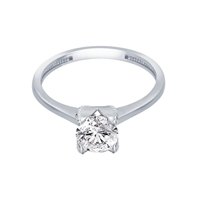 14 Ayar Beyaz Altın Tektaş Yüzük