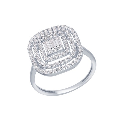 14 Ayar Beyaz Altın Baget Yüzük