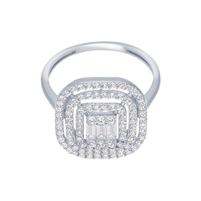 14 Ayar Beyaz Altın Baget Yüzük