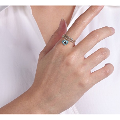 14 Ayar Sarı Altın Yeşil Mineli Kalp Yüzük