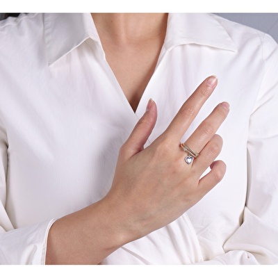 14 Ayar Sarı Altın Mavi Mineli Kalp Yüzük