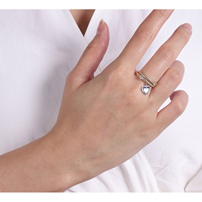 14 Ayar Sarı Altın Mavi Mineli Kalp Yüzük