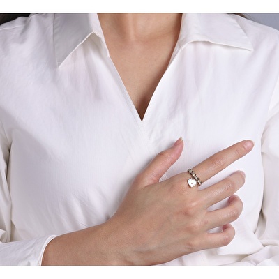 14 Ayar Sarı Altın Yeşil Mineli Kalp Yüzük