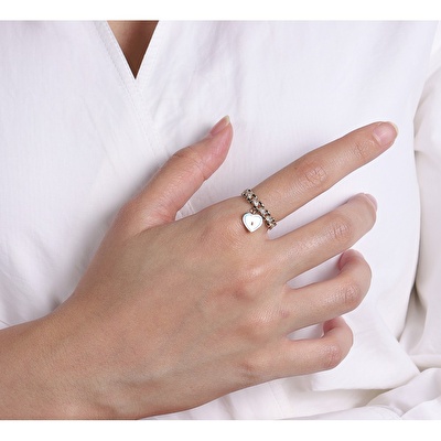 14 Ayar Sarı Altın Yeşil Mineli Kalp Yüzük