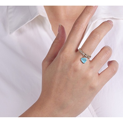 14 Ayar Sarı Altın Mavi Mineli Kalp Yüzük