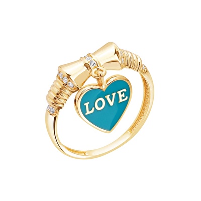 14 Ayar Sarı Altın Love Figürlü Yüzük