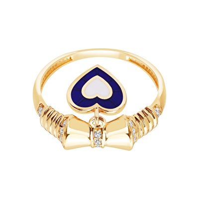 14 Ayar Sarı Altın Mavi Mineli Kalp Yüzük