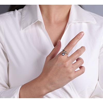 14 Ayar Sarı Altın Mavi Mineli Kalp Yüzük