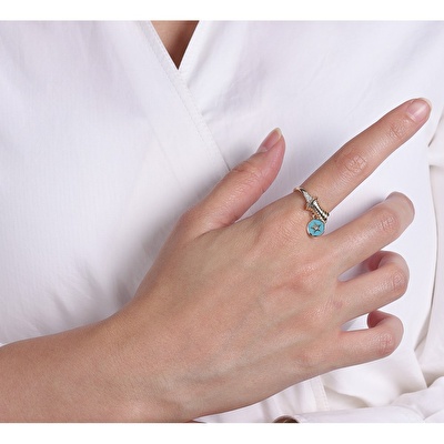 14 Ayar Sarı Altın Mavi Mineli Göz Figürlü Yüzük