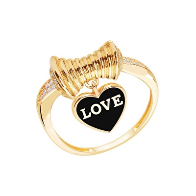 14 Ayar Sarı Altın Love Figürlü Yüzük
