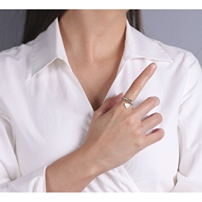 14 Ayar Sarı Altın Siyah Mineli Kalp Yüzük