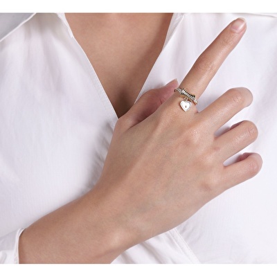 14 Ayar Sarı Altın Siyah Mineli Kalp Yüzük