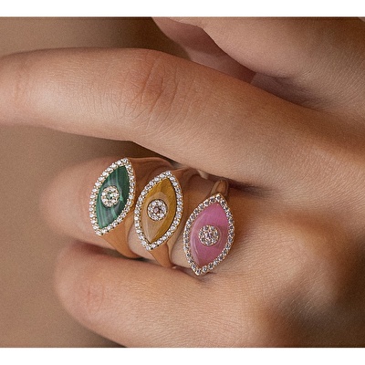 14 Ayar Sarı Altın Göz Figürlü Yüzük