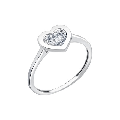 8 Ayar Beyaz Altın Baget Kalp Yüzük