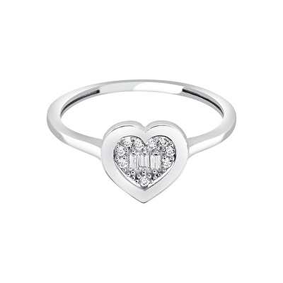 8 Ayar Beyaz Altın Baget Kalp Yüzük