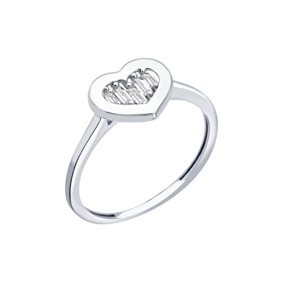 8 Ayar Beyaz Altın Baget Kalp Yüzük