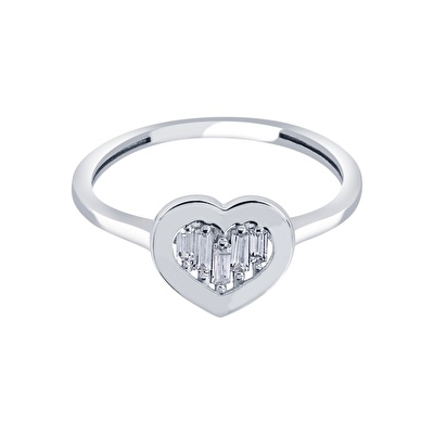 8 Ayar Beyaz Altın Baget Kalp Yüzük