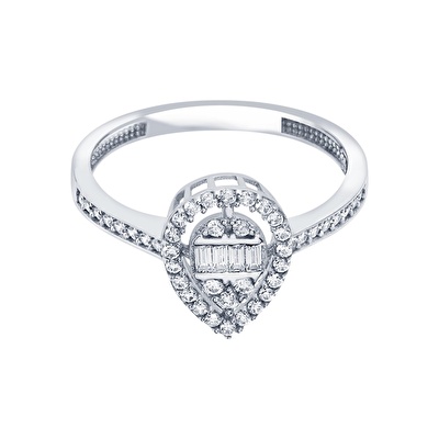 8 Ayar Beyaz Altın Baget Yüzük