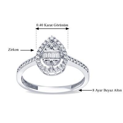 8 Ayar Beyaz Altın Baget Yüzük