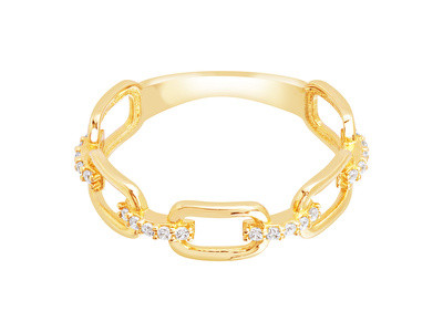 14 Ayar Sarı Altın Taşlı Zincir Yüzük