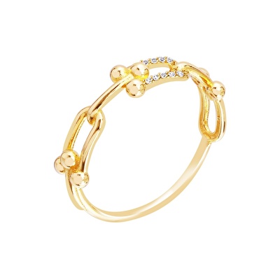 14 Ayar Sarı Altın Taşlı Zincir Yüzük