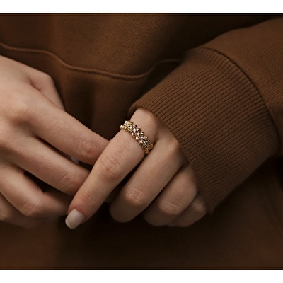 14 Ayar Sarı Altın Taşlı Yüzük