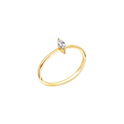 14 Ayar Sarı Altın Taşlı Minimal Yüzük