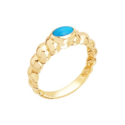 14 Ayar Sarı Altın Firuze Taşlı Burgu Yüzük