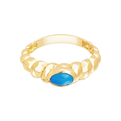 14 Ayar Sarı Altın Firuze Taşlı Burgu Yüzük