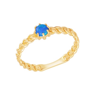 14 Ayar Sarı Altın Mavi Taşlı Burgu Yüzük