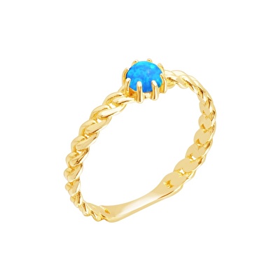 14 Ayar Sarı Altın Mavi Taşlı Burgu Yüzük