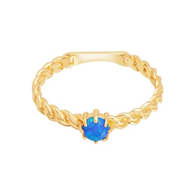 14 Ayar Sarı Altın Mavi Taşlı Burgu Yüzük