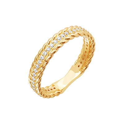 14 Ayar Sarı Altın Taşlı Trend Yüzük