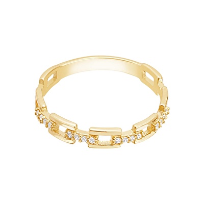 14 Ayar Sarı Altın Taşlı Zincir Yüzük