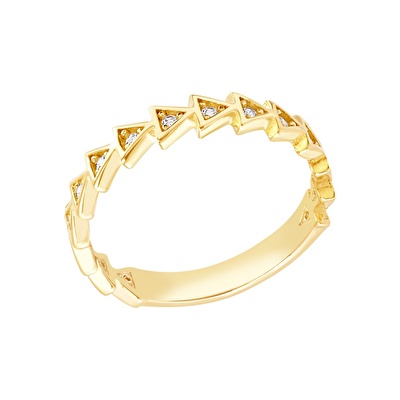 14 Ayar Sarı Altın Taşlı Trend Yüzük