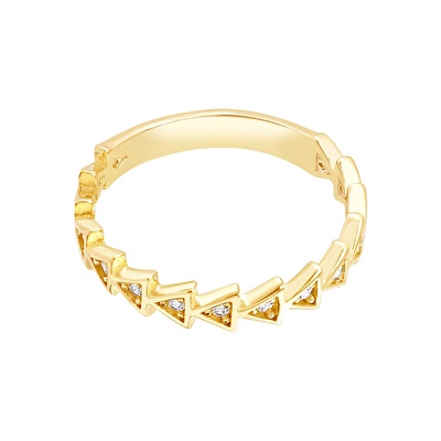 14 Ayar Sarı Altın Taşlı Trend Yüzük