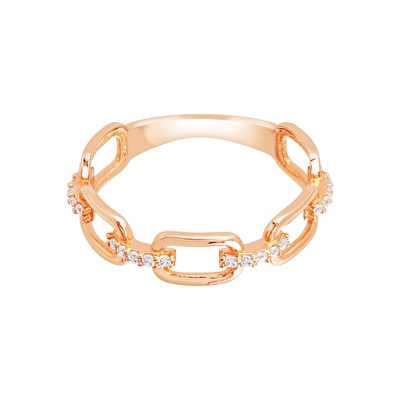 14 Ayar Rose Altın Taşlı Zincir Yüzük