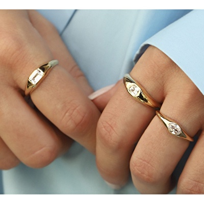 14 Ayar Sarı Altın Taşlı Yüzük