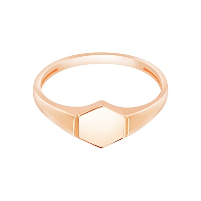 14 Ayar Rose Altın Beşgen Plaka Yüzük