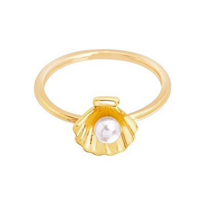 14 Ayar Sarı Altın İnci İstiridye Yüzük
