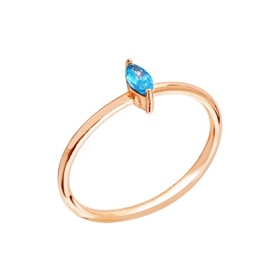 14 Ayar Rose Altın Mavi Taşlı Yüzük