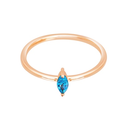 14 Ayar Rose Altın Mavi Taşlı Yüzük