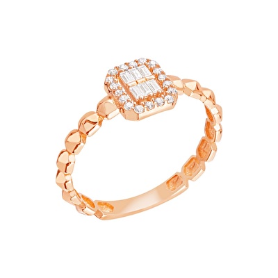 14 Ayar Rose Altın Baget Yüzük