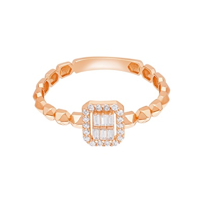 14 Ayar Rose Altın Baget Yüzük