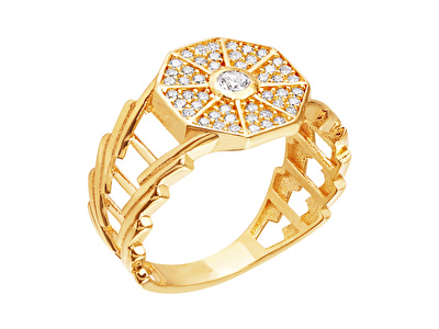 14 Ayar Sarı Altın Trend Altıgen Yüzük