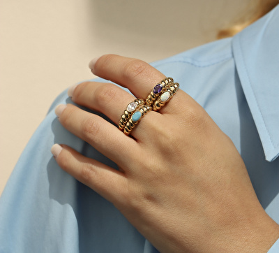 14 Ayar Sarı Altın Taşlı Burgu Yüzük