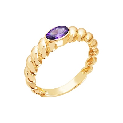 14 Ayar Sarı Altın Mor Taşlı Burgu Yüzük