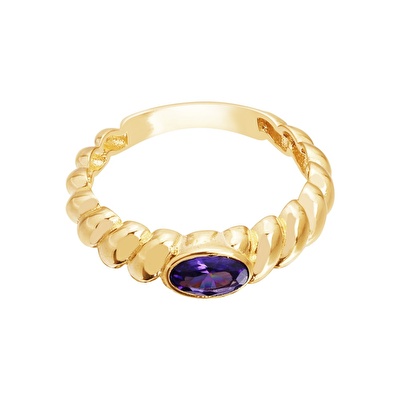 14 Ayar Sarı Altın Mor Taşlı Burgu Yüzük