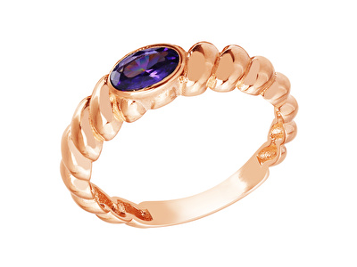 14 Ayar Rose Altın Mor Taşlı Burgu Yüzük